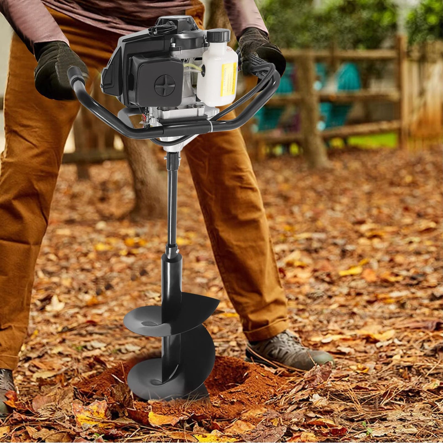 Auger Post Hole Digger, 72CC 2-Stroke 3000W Gas Powered Earth Post Hole Digger Fence Earth Auger Single Cylinder Air-Cooled Post Hole Digger with 3 Auger Drill Bits 6" 10" 12" for Farm Garden Plant