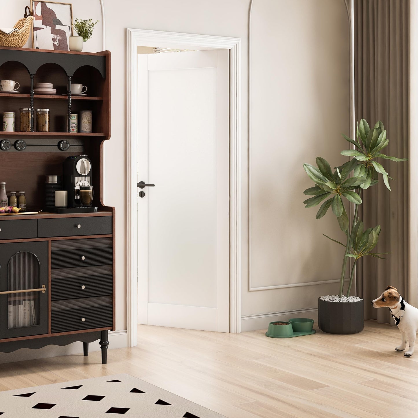 OHTOMO 24"x 80"Interior Slab Door, 1-Lite Frosted Glass French Door Slab, Pre-Assembled White Primed Solid Core Panel w/o Prehung Jamb, for Pantry Closet Laundry Bathroom Office