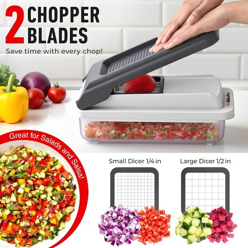 Mueller Vegetable Chopper - Versatile Mandoline Slicer & Dicer with Container | White Sand/Grey