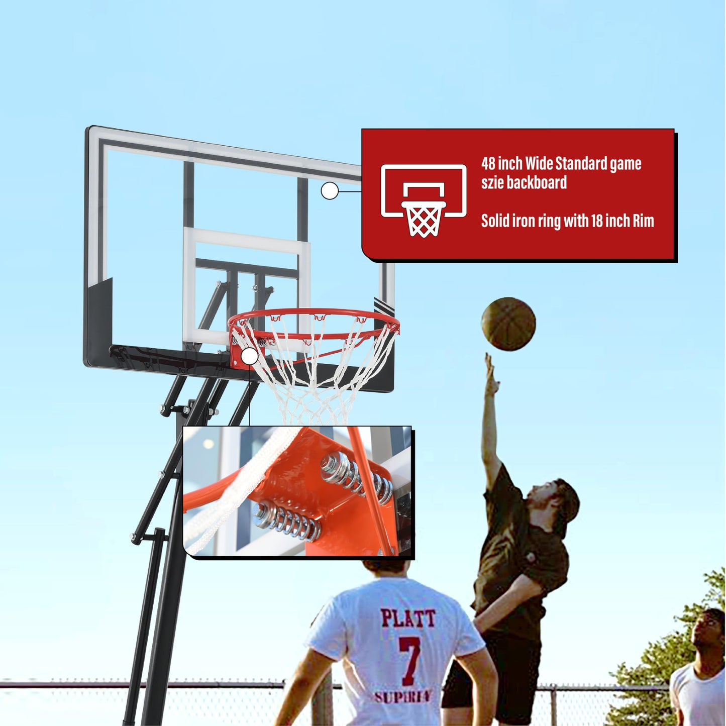 Basketball Hoop Outdoor,Portable Basketball Hoop with Impact Resistant PC Backboard,10FT Height Quickly Adjustable Basketball Goal System with Rebound Plate (White and Black, 43 inch Backboard)