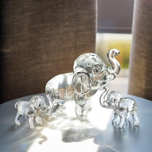 HDCRYSTALGIFTS Crystal Elephant Figurines Set - Lucky Glass Collectibles for Home Decor | 3.5'' Mother & 2'' Babies