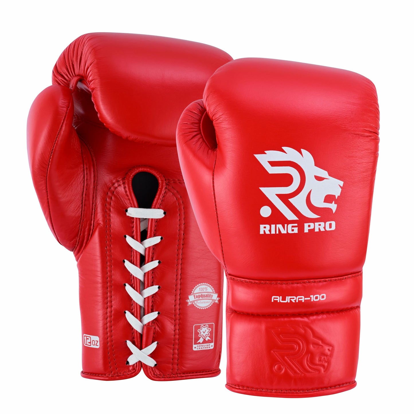 Ring Pro Aura 100 Full Grain Leather Lace Up Boxing Gloves for Men & Women – Professional Training, Sparring, Competition, Muay Thai, Kickboxing & Heavy Bag Gloves