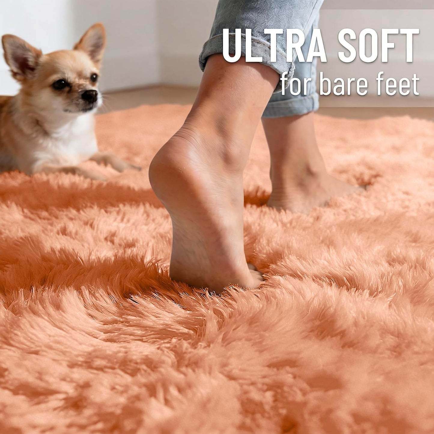 OLANLY Large Area Rug - Soft Fluffy Shaggy Carpet for Living Room & Bedroom - 9x12, Muted Orange