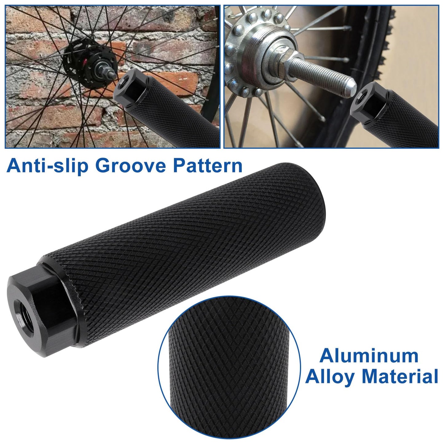SWZHAI Bike Pegs for 3/8 inch Axles 2 Pairs, Aluminum Alloy Anti-Skid Lead Foot Bicycle Pegs BMX Pegs for Mountain Bike Cycling Rear Stunt Pegs Black