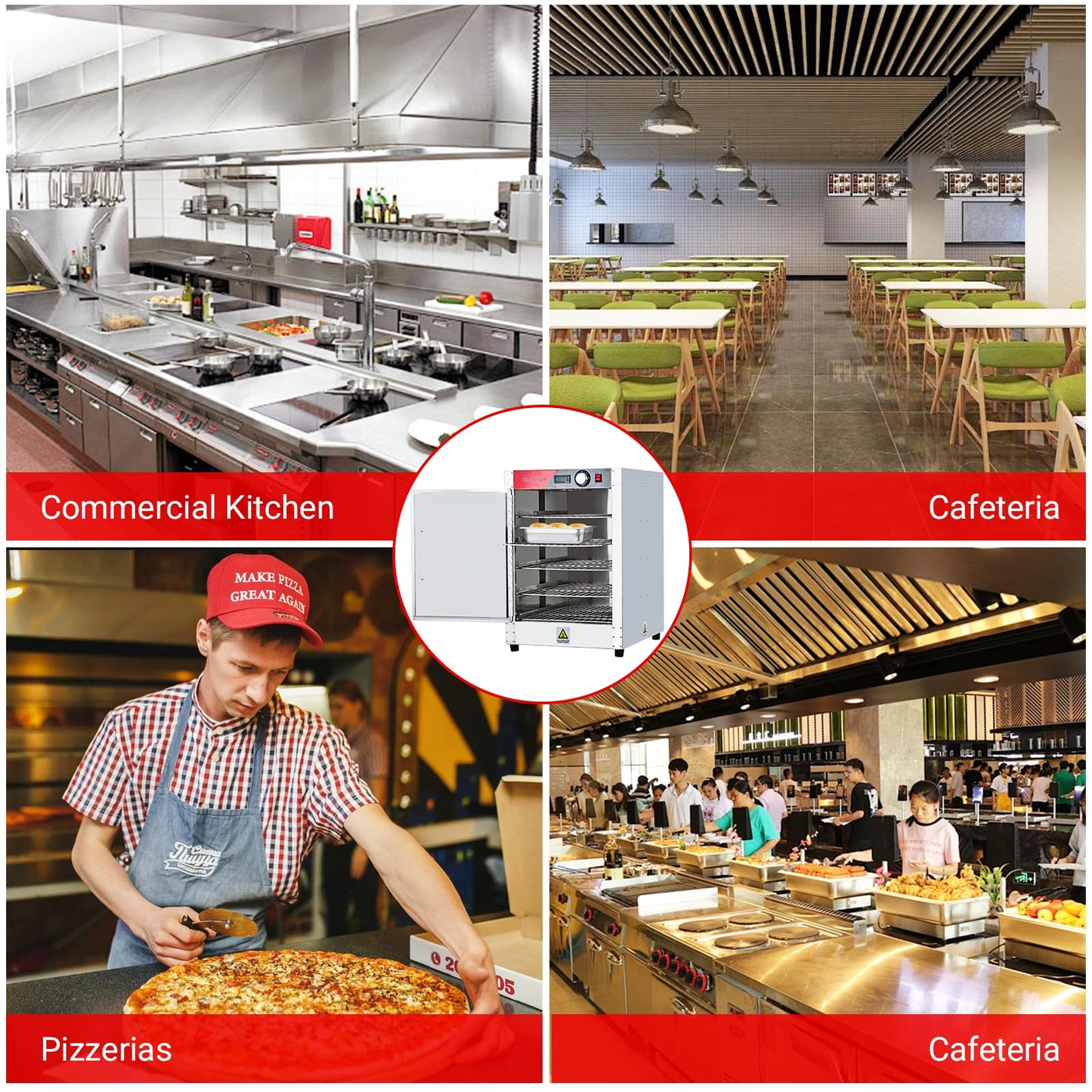 EliteEdge 5-Tier Hot Box Food Warmer 19"x23"x27", 850W Stainless Steel Heated Cabinet/Proofing Cabinet with Water Tray, Fits 1/1 Pans, Perfect for Pizza, Chicken, Patty, Pastry