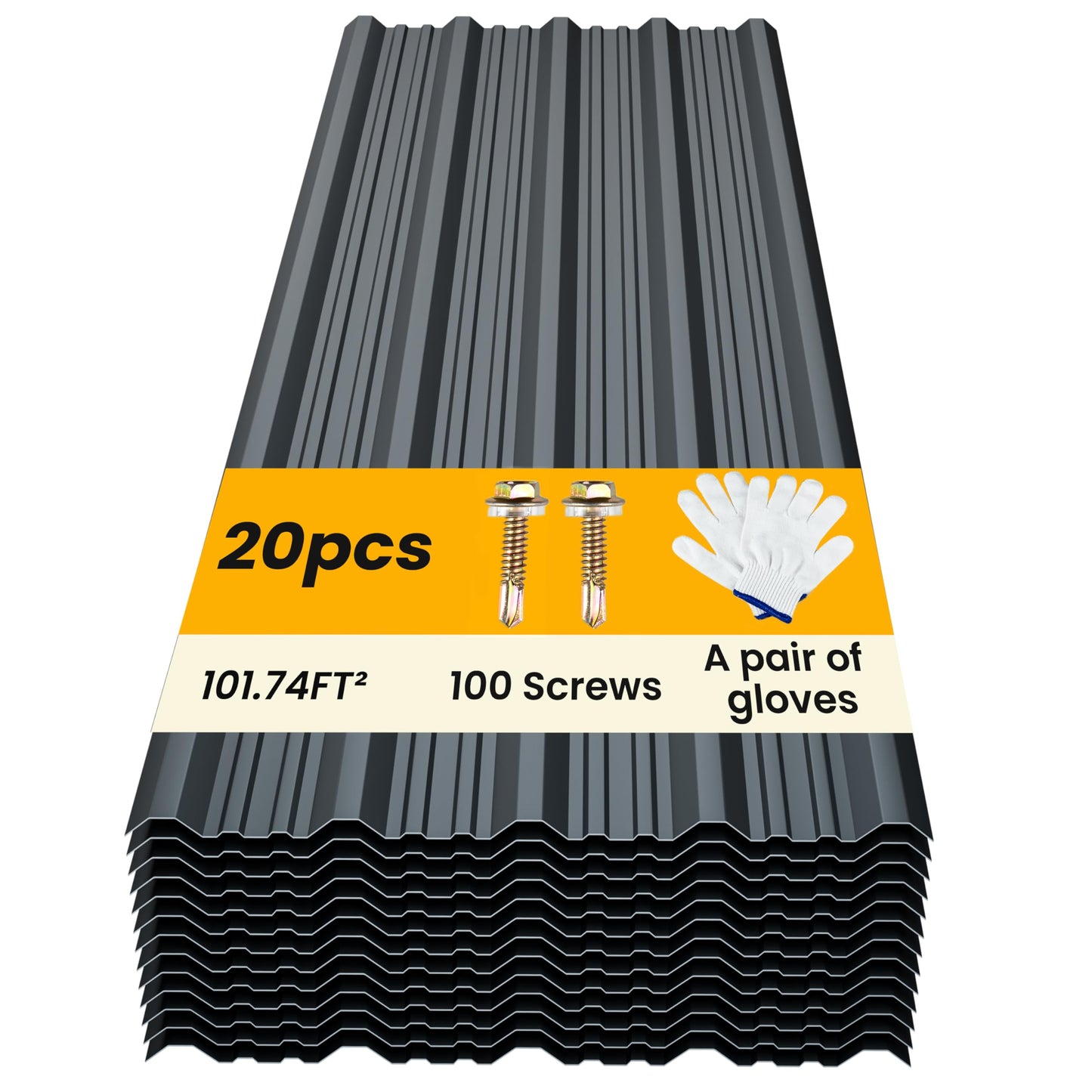 BOBIBAN 20 pcs Metal Roofing Panels - Corrugated Galvanized Roof Panels L41.34x W17.72 Inch, Waterproof Tin Roof Sheets for Garages,Sheds, Stables and Mobile Homes, Includes Screws(Grey,L41.34''-20)