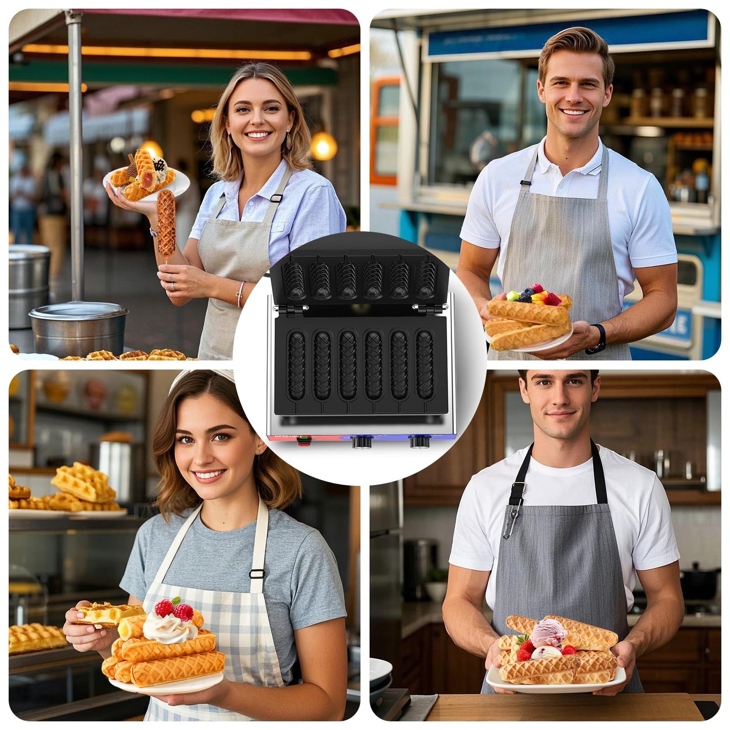 HTTSICHI Waffle Stick Maker -Commercial Corn Dog Maker w/Non-stick Baking Pans, 550 ℉ Temperature and Timer, 1550W Corndog Maker Machine for Double Baking, 110V Waffle Stick Maker Machine for Hotel