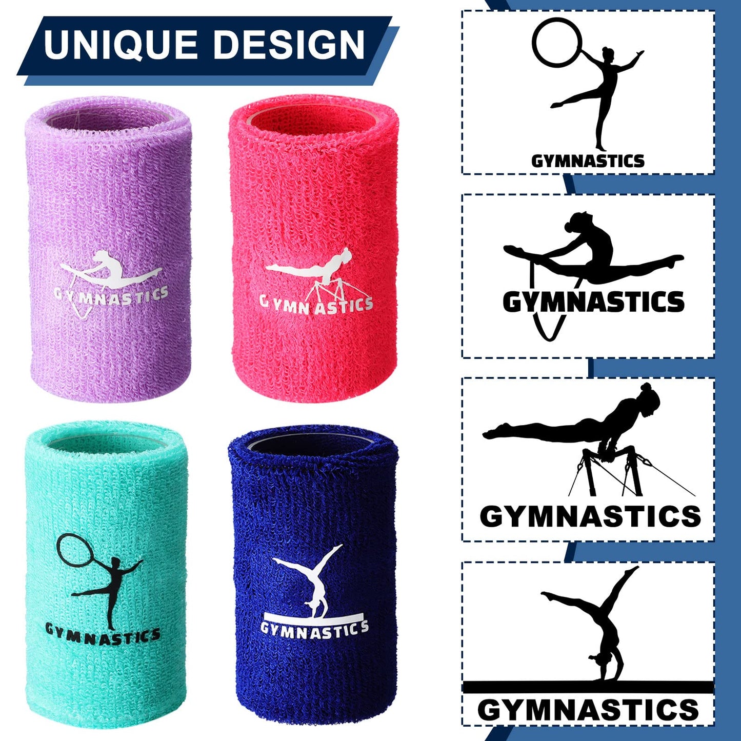 Charniol Gymnastics Wristbands for Grips, 4 Pairs Colorful Girls Polyester Cotton Wrist Bands Sweat Band, 3.15 x 3.94 Inches, Pink