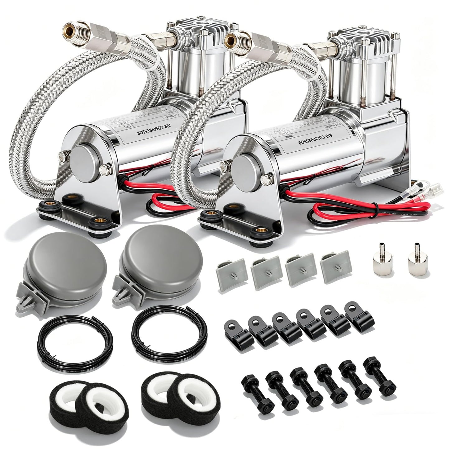 12V Heavy Duty 444c Air Compressor Kit - 120 PSI,Replacement for Air Lift 16092 16192, 16092 Air Compressor System Applicable to Train Horns, Air Horns, Pneumatic Suspension (2 PACK)
