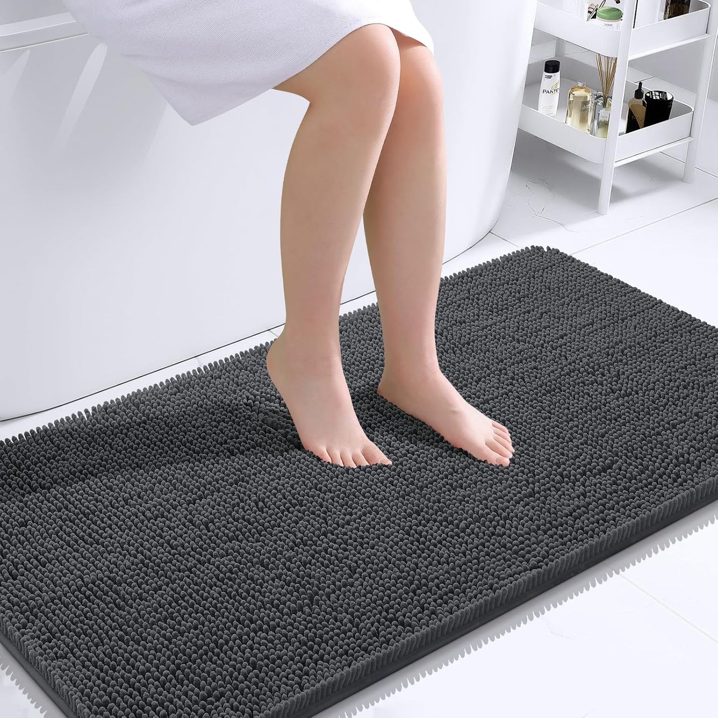 OLANLY Bathroom Rugs - Extra Soft Chenille Bath Mats with Rubber Backing | 44x24, Quick Dry, Dark Grey