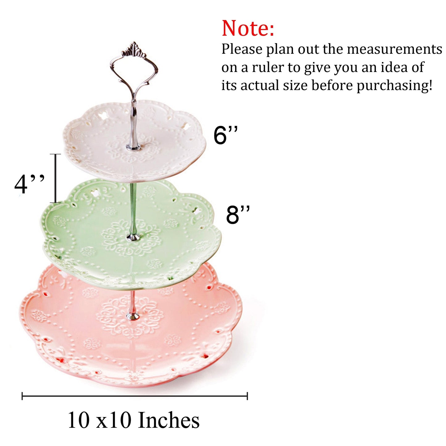 Jusalpha® 3-Tier Porcelain Cake Stand-Dessert Stand-Cupcake Stand-Tea Party Serving Platter, Comes in a Gift Box- Free Sugar Tong,3 Color (Silver)