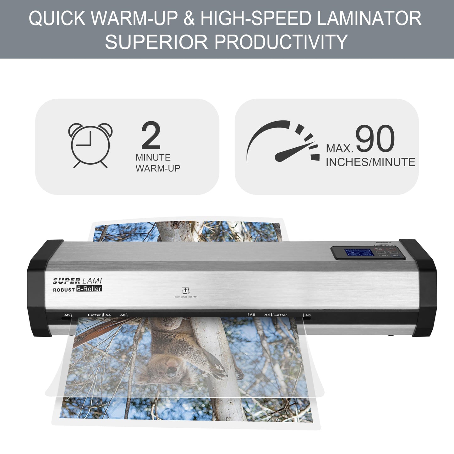 SINCHI Robust 6-Roller Laminator Machine with LCD Display, 3-10 Mil, Heavy Duty, 13-inch Thermal Laminating Machine for Commercial Use, 1.5-Minute Warm-up, 90 Inches/Minute, 105 Settings & 99 Memories