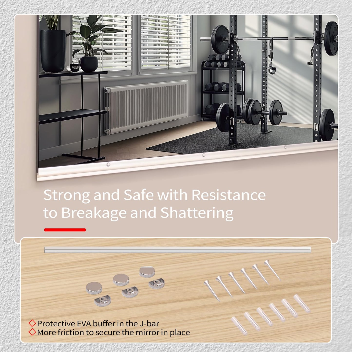 JAMBALAY Tempered Glass Home Gym Mirror, 2Pcs 48"x30" Large Gym Mirror, HD Large Full Body Mirrors for Dance, Yoga, Frameless, Fitness, Garage