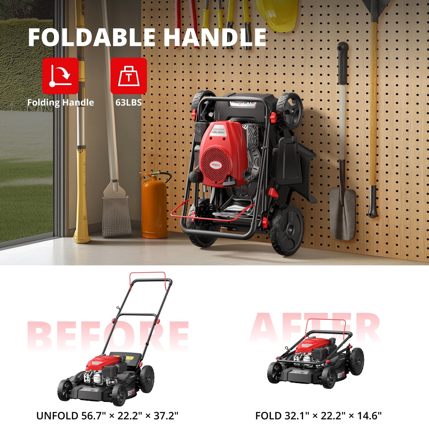AMERISUN 21 Inch Gas Push Lawn Mower, 2-in-1 Mulching & Side Discharge, 144cc 4-Stroke OHV Engine, 6-Position Height Adjustment, Lightweight Push Mower for Small to Medium Yards