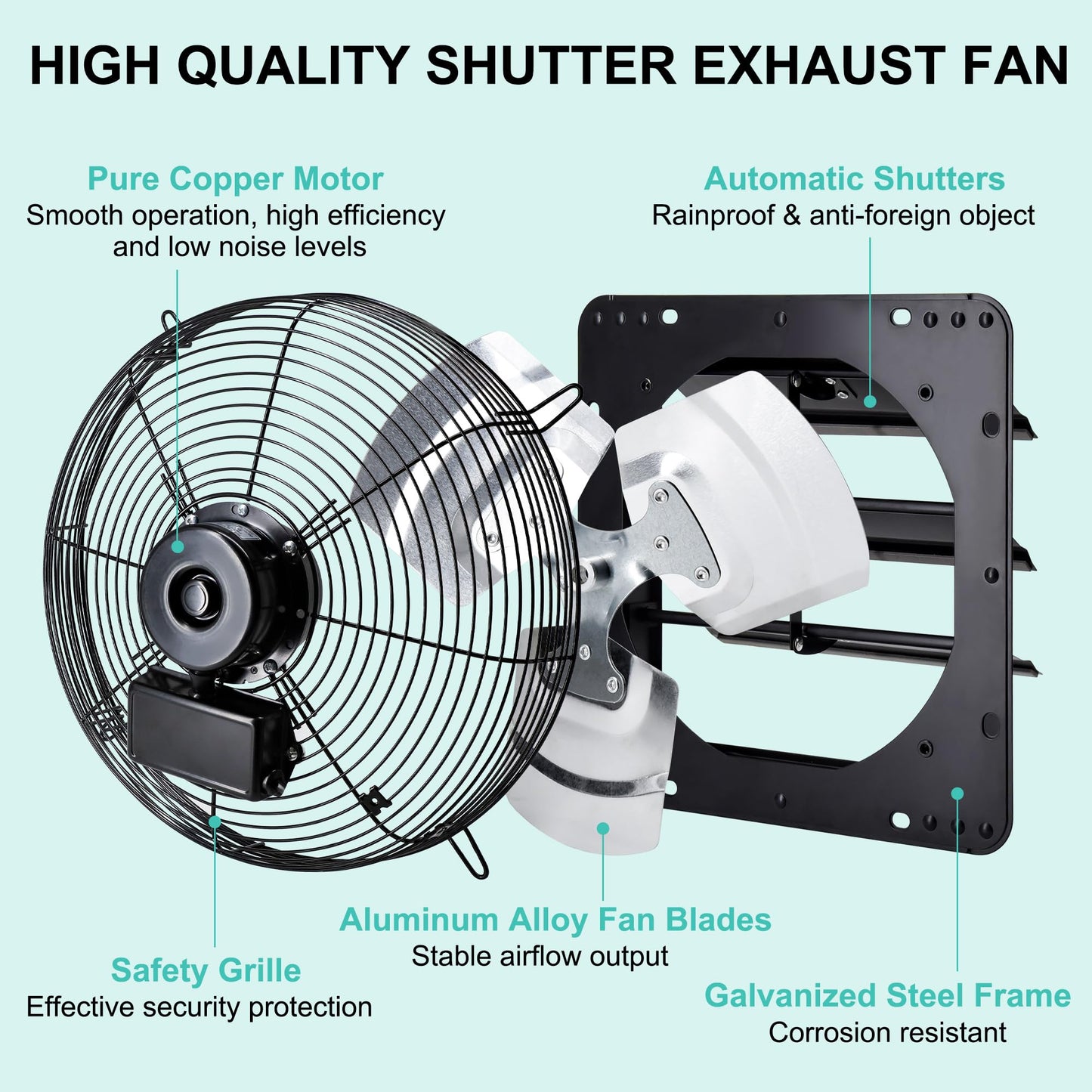 Hipoilk 14 Inch Shutter Exhaust Fan, Wall Mount Attic Fan with Power Cord for Greenhouse, Shed, Garage, Barn, Chicken Coop Ventilation, 1088 CFM, Black