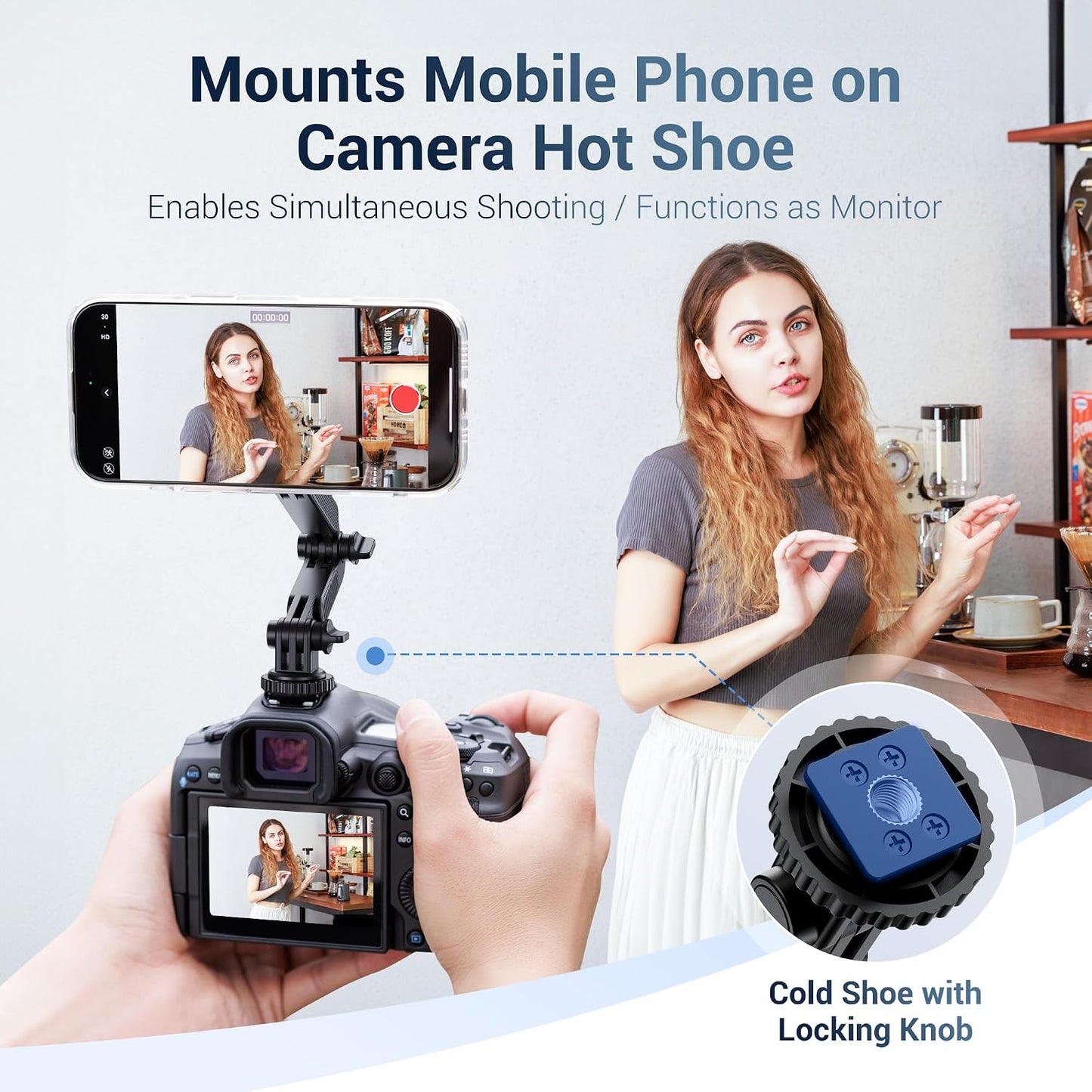 Kiorafoto 1/4" 20 17 16 15 14 360 5 4 13 Magnetic Cold Shoe Mount for Phones & Action Camera, Detachable Hot Shoe Phone