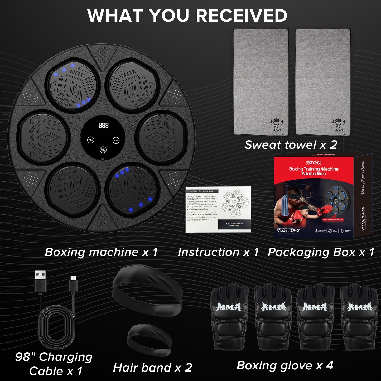 RGYAN Music Boxing Machine Kit Wall Mounted Smart Boxing Machine & Counter Complete Boxing Kit More Than a Standard Punching Machine for Adults & Home Boxing Training (PP+TPE, Dark Gray)
