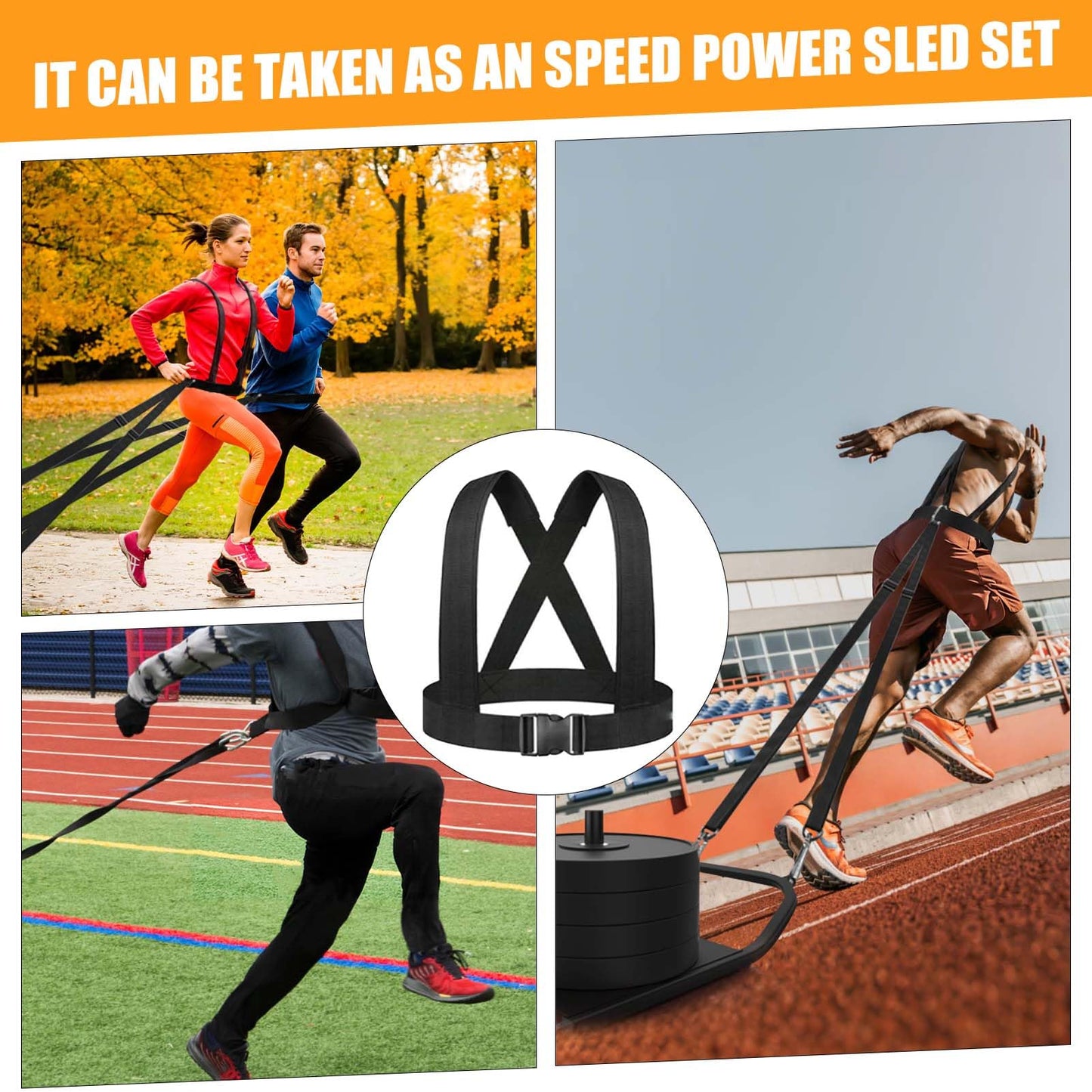 Tuyzhrymlic Sled Harness for Pulling, 6pcs Adjustable Shoulder Belt with 2 Rope 6.6ft and 9.8ft Push Equipment for Outdoor Indoor Full Body Workout to Improve Strength Agility Focus Men and Women