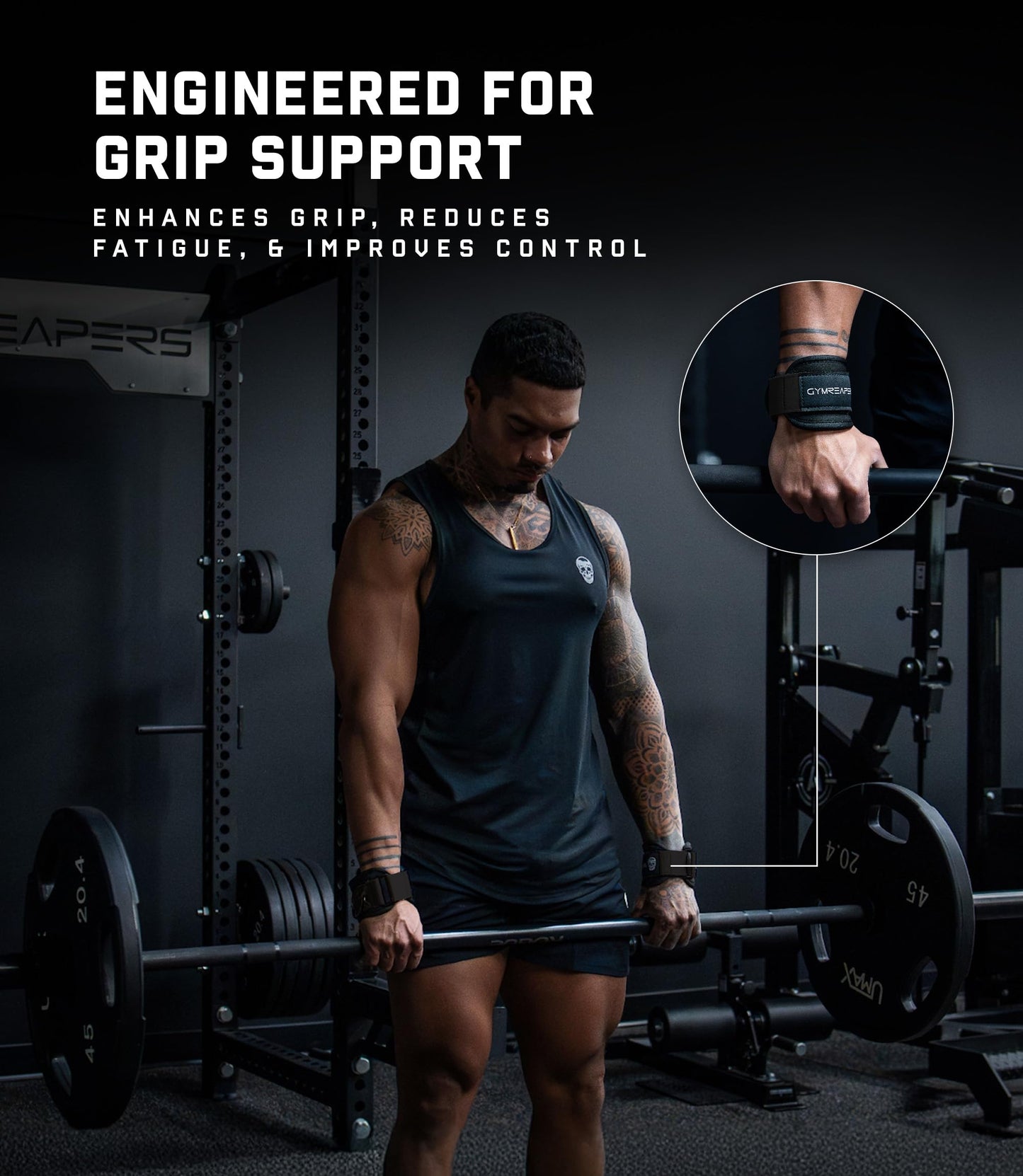 Gymreapers GripLink Lifting Straps, Black/White