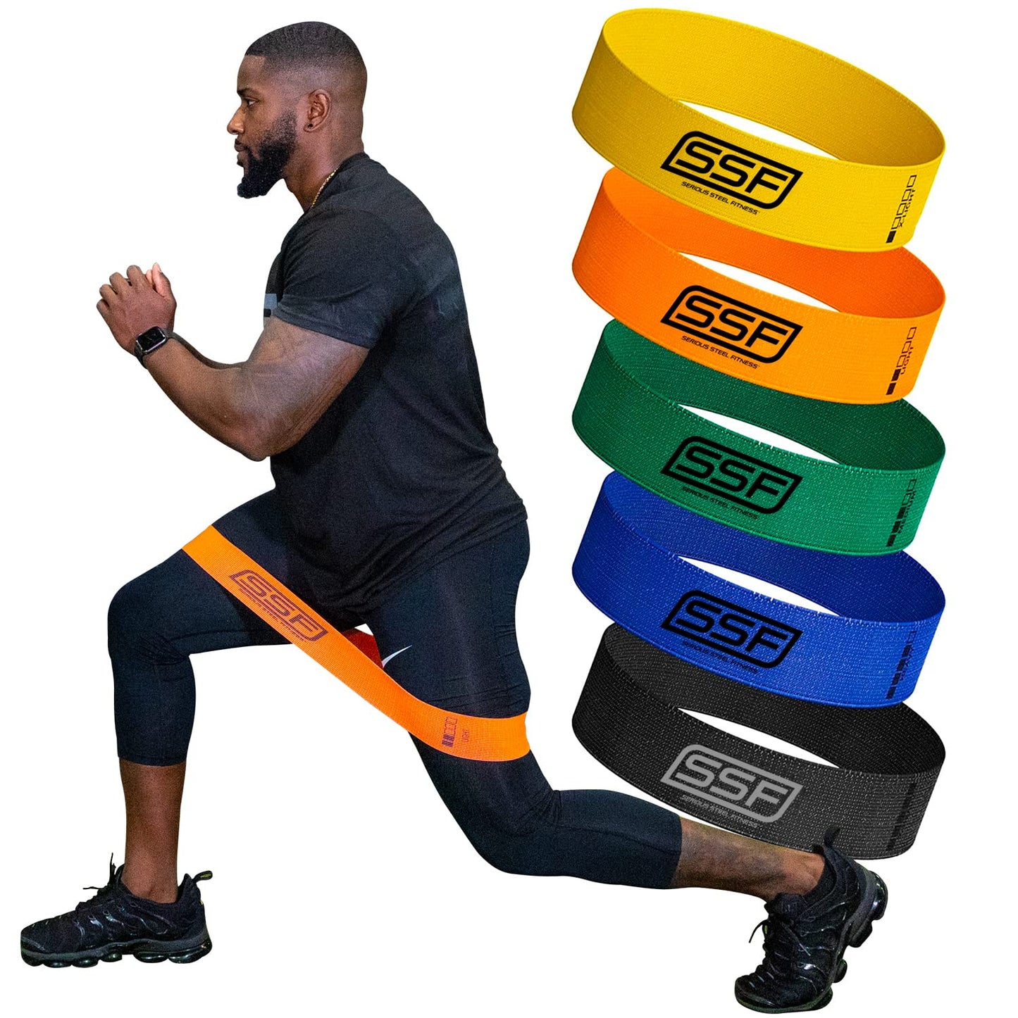 Serious Steel Fitness Fabric Mini Loop Non-Slip Resistance Band Set, Warm-Up, Physical Therapy, Glute Training, Speed and Agility Exercise Bands (Multi-Colored Set)