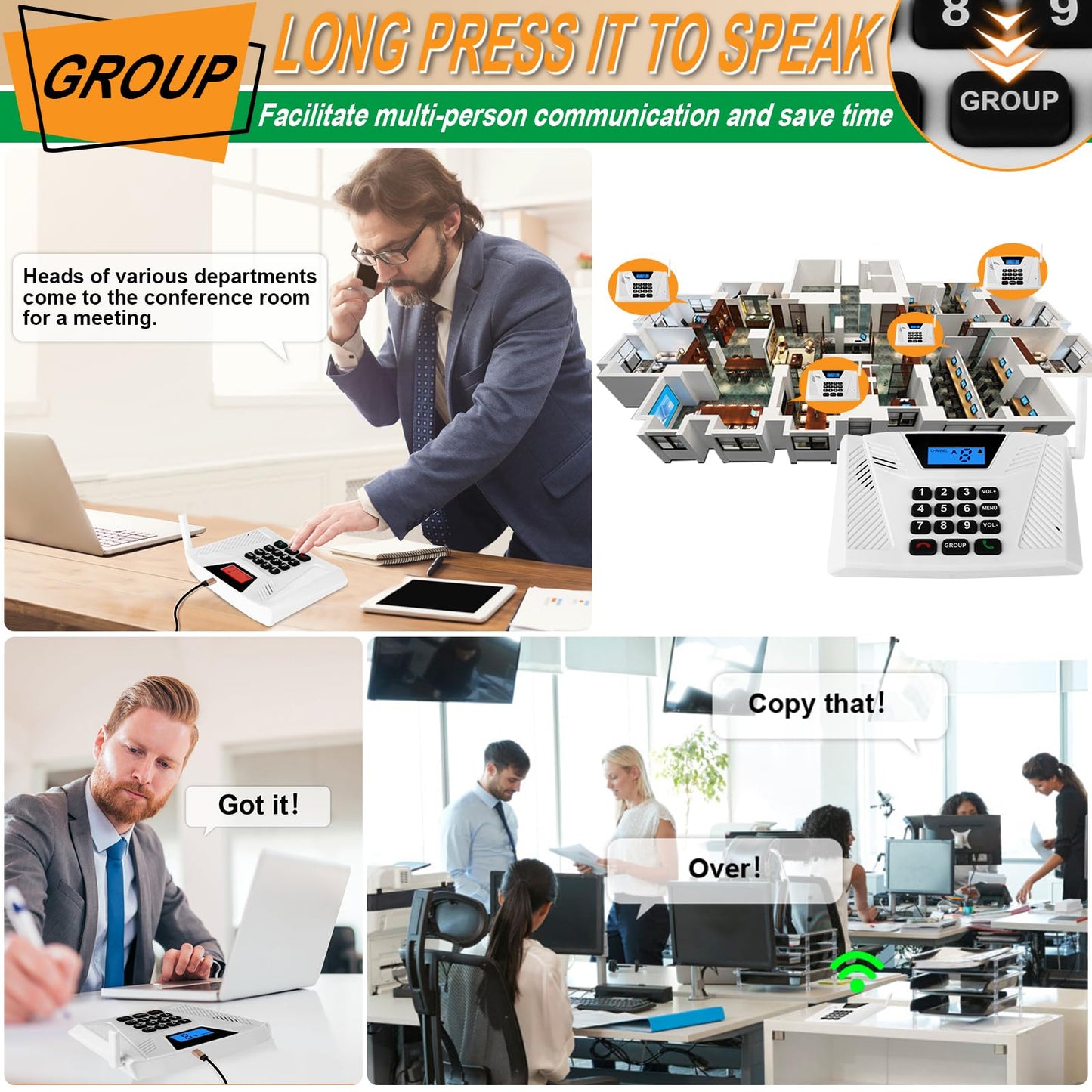 SANZUCO Intercoms Wireless for Home Upgraded, Hands Free Intercom 5300ft, Real-Time Two Way Intercoms for Home with Group Call, Full Duplex Wireless Intercom System for Business Office(4 Pack)