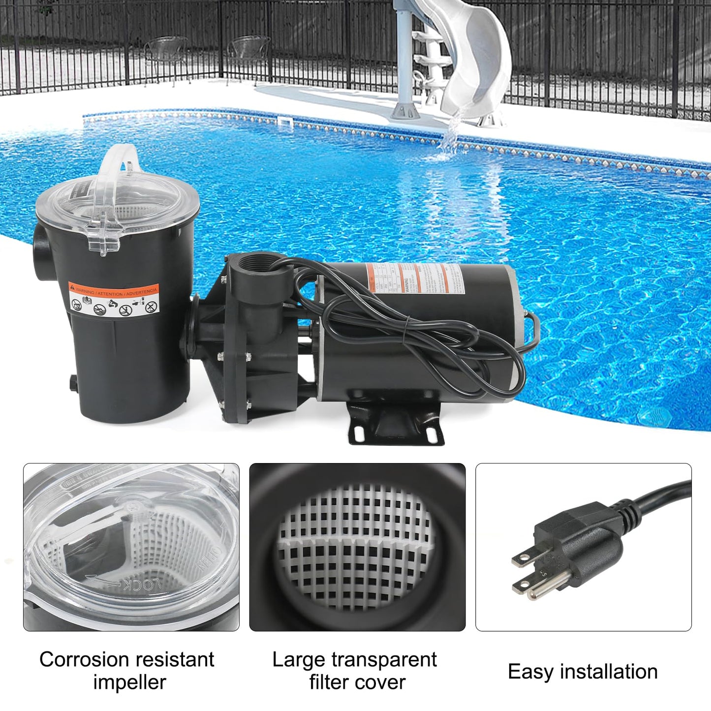 Pool Pumps Above Ground 1.5 motor HP W3SP1580X15 Power Flo LX Single Speed Swimming Pools Pump 115V,11.2A,60HZ,3450RPM for In-Ground Pool and Spa