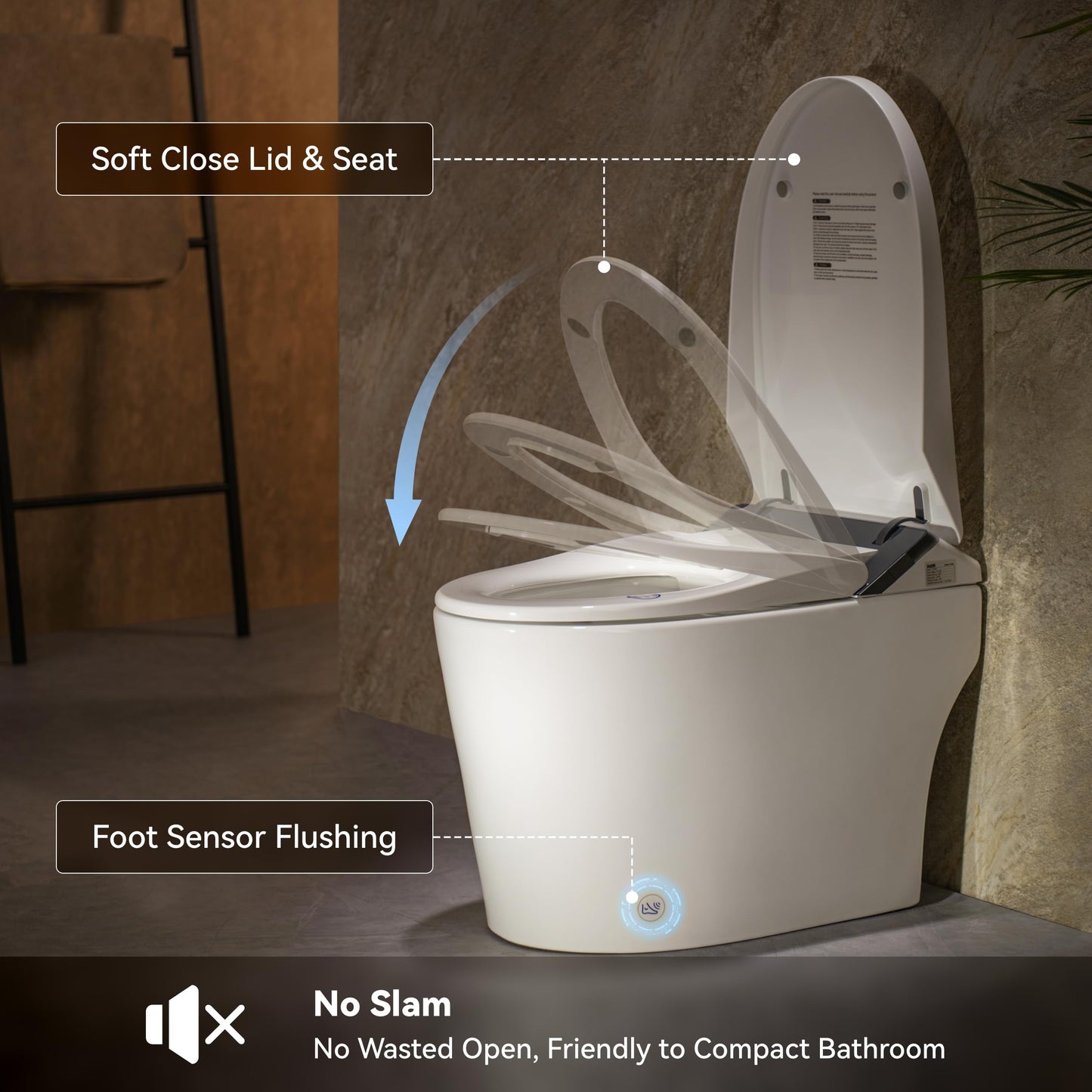 Smart Toilet with Bidet Built in,Smart Toilet with Tank,Dual Auto Flush,Foam Dispenser,Deodorization,Foot Sensor,Blackout Flush,Heated Seat,Warm Water,Bidet Toilet for Modern Bathroom,Night Light