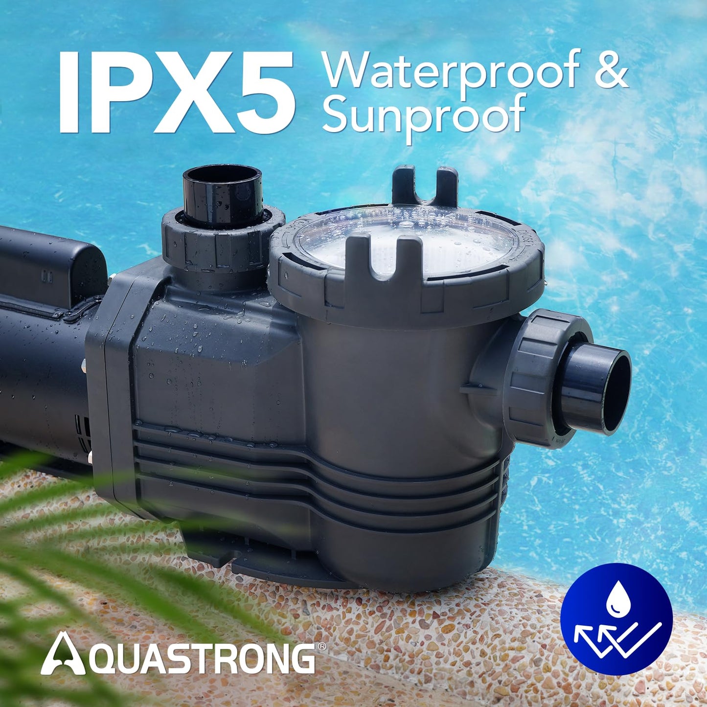 AQUASTRONG In/Above Ground Pool Pump Pure Copper Motor Energy Efficient High Flow Powerful Self Primming Swimming Pool Pumps with Filter Basket, Light Black