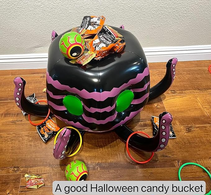 GIFTEXPRESS Sea Creature Octopus Ring Toss Game 4-in-1 – Halloween Candy Bowl, Basketball Hoop, Pool Toy & Spooky Party Décor for Kids & Adults, Indoor/Outdoor Water Game