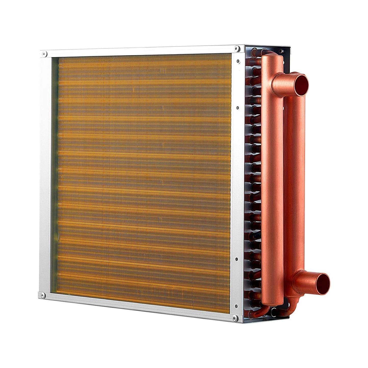 VEVOR Water to Air Heat Exchanger, 14 x 14 in Finned Tube HVAC Heat Exchanger Coil with Copper Tubes & Aluminum Fins, 65K BTU Output for Outdoor Wood Furnace, Hydronic Heating & Cooling Systems