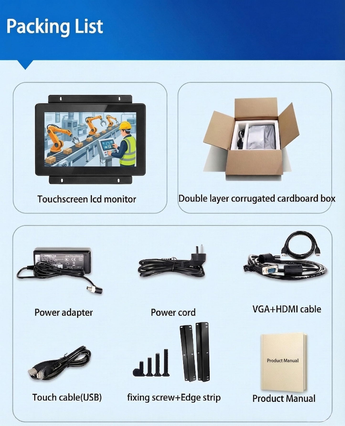 RIUIIN 10.1 Inch Industrial Open Frame Touch Monitor, 10-Point Multi-Touch Industrial Display,1280x800 Resolution Waterproof,VESA+Panel Mount, for Kiosk, Automation, POS,Vending.