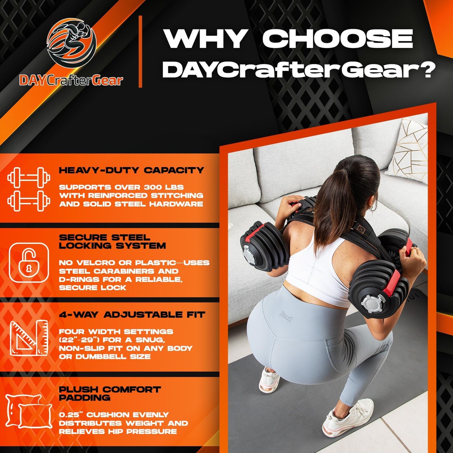 Hip Thrust Belt for Weights, Dumbbells & Kettlebells – Heavy Duty Glute Workout Equipment for Plates up to 300 lbs, with bonus straps for Dips & Squat Belt for Home & Gym