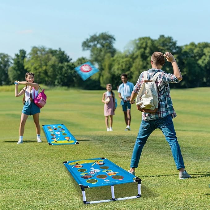 Portable PVC Framed Cornhole Game Set with 2 Collapsible Cornhole Boards, 8 Bean Bags and Carrying Case, Waterproof Mini Cornhole Set, Outdoor Indoor Yard Toss Games Rainbow Design (3 x 2-feet)