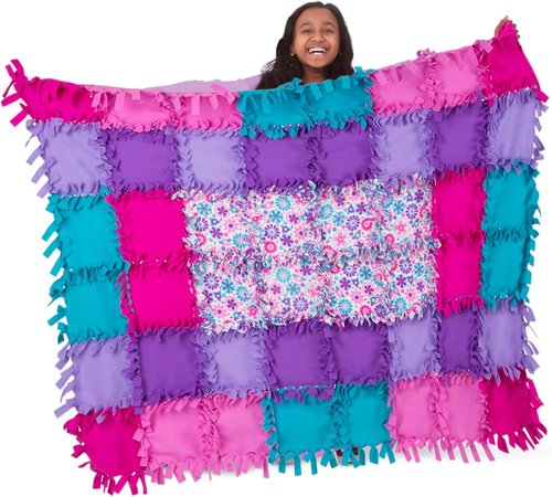 Melissa & Doug Flower Fleece Quilt No-Sew Craft Kit - 48 Squares, 4ft x 5ft for Creative Fun