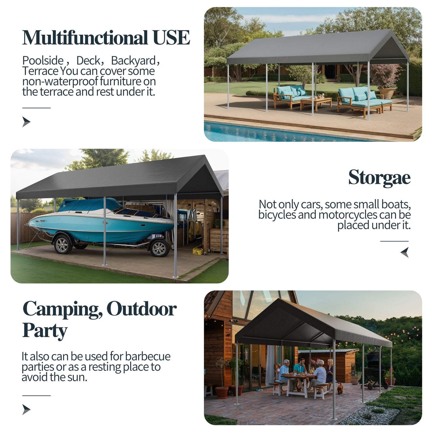 Shintenchi 10x20ft Heavy Duty Carport with UV&Wind Resistant Canopy,Portable Carport Garage Shelter with Stable Powder-Coated Steel Frame,Outdoor Carports for Car,Bike,Camp,Storage(Grey)