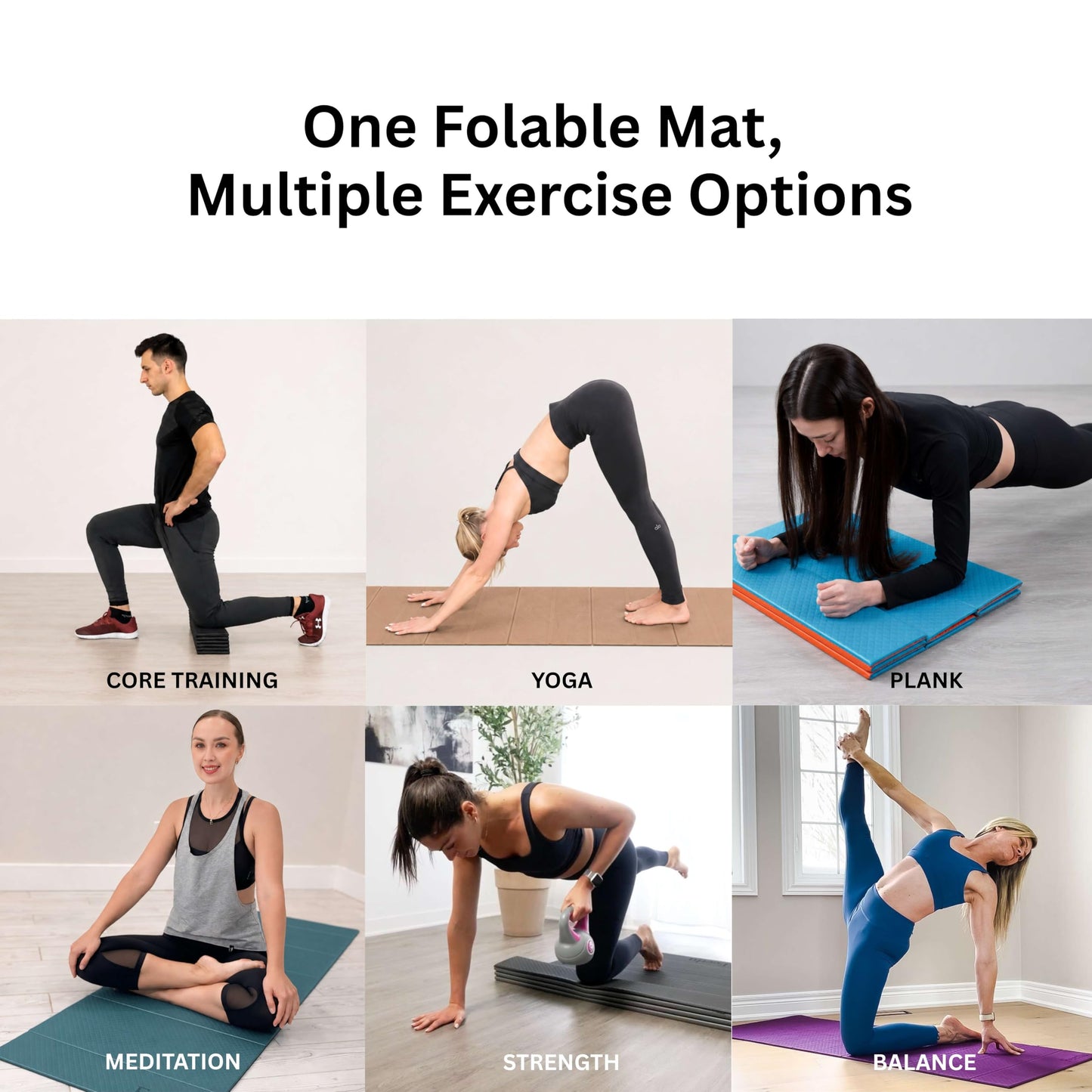Foldable Yoga Mat – 1/4 Inch Thick, Lightweight, Easy to Store, Non-Slip Travel Yoga Mat for Fitness, Yoga, Pilates, Home Workouts, and Floor Exercises