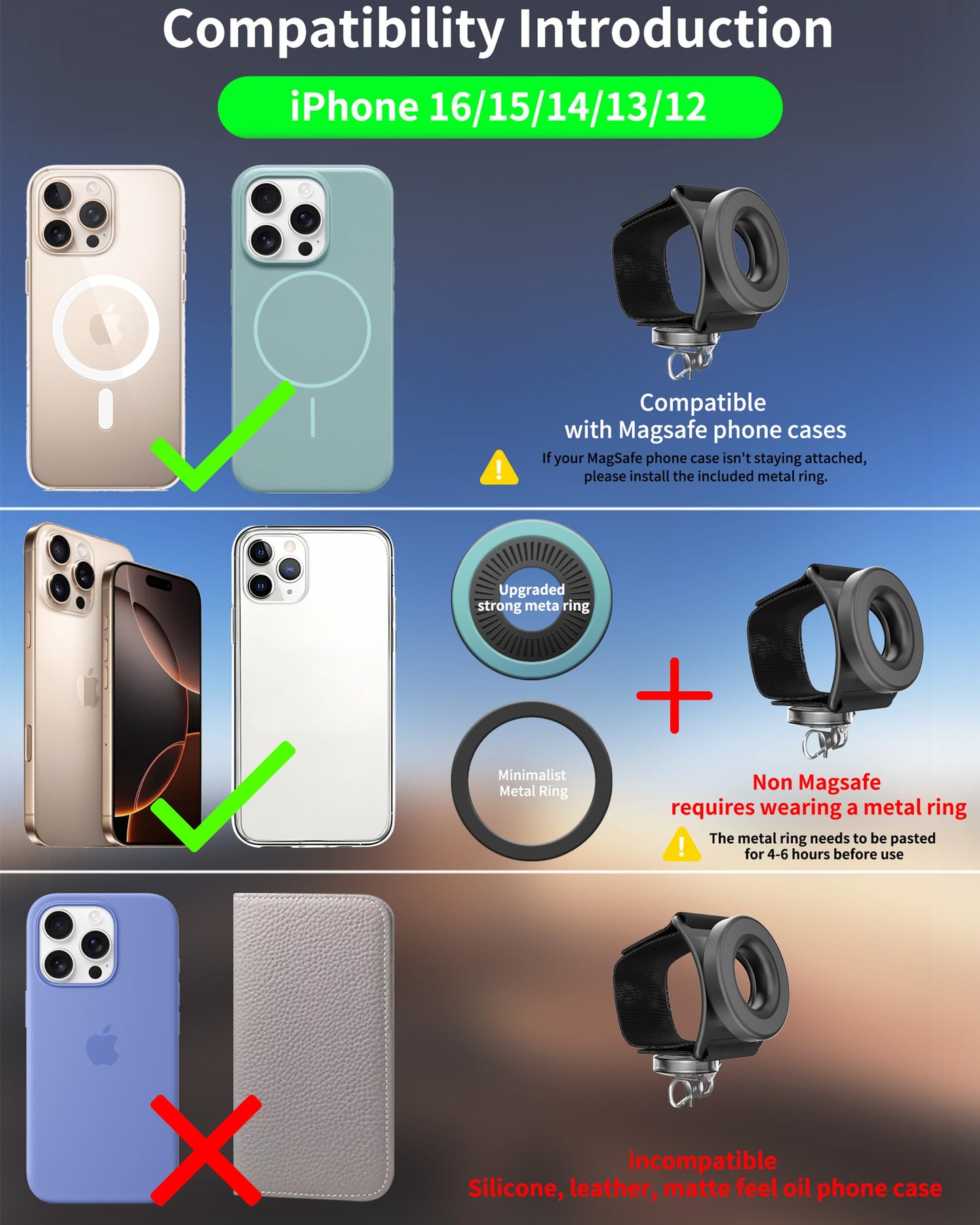 Running Phone Armband&Wristband Holder, Upgraded N52 Magnetic Telescopic Anti-Drop Lanyard, 360° Rotatable Strap for iPhone Samsung Android