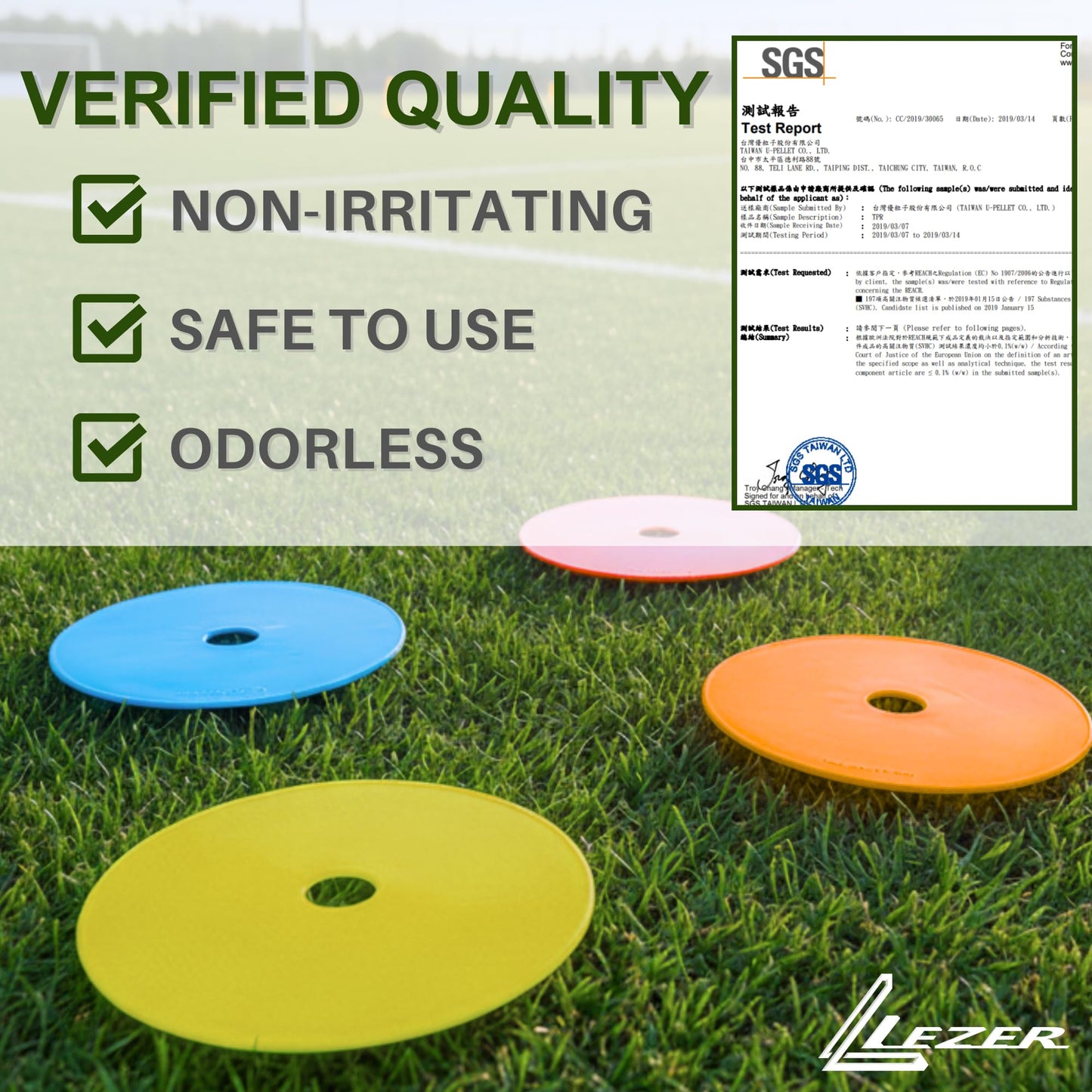 LEZER 9 Inch Flat Cones, Spot Markers, Soccer Cones, Field Court Markers, Sit Spots, Flat Discs, Soccer Training Equipment, Agility Practice, Football, Made in Taiwan, Set of 6