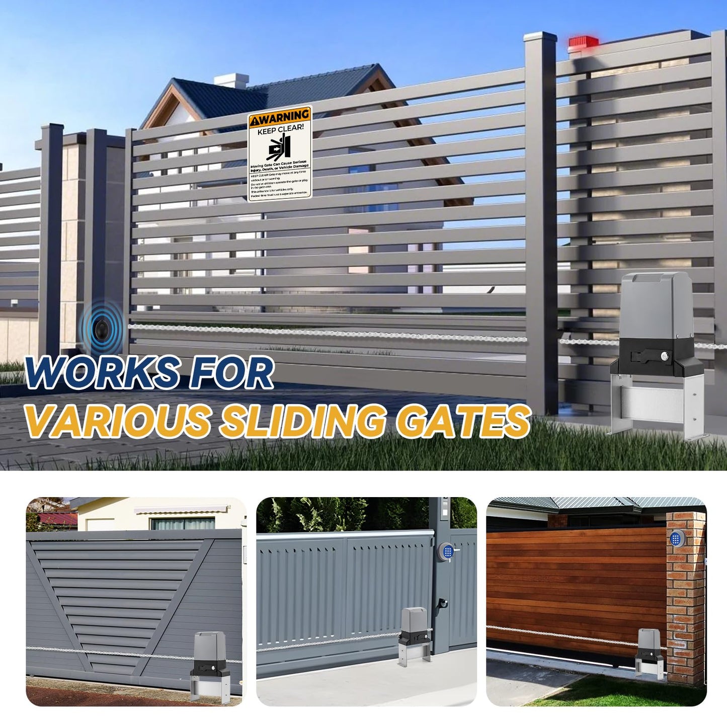 5300lbs Heavy Duty Automatic Sliding Gate Opener, AC Powered No Solar Needed, Chain Drive WiFi App Remote, 1-5/8HP Motor for Electric Gates, Keypad + IR Sensor Kit for 40ft