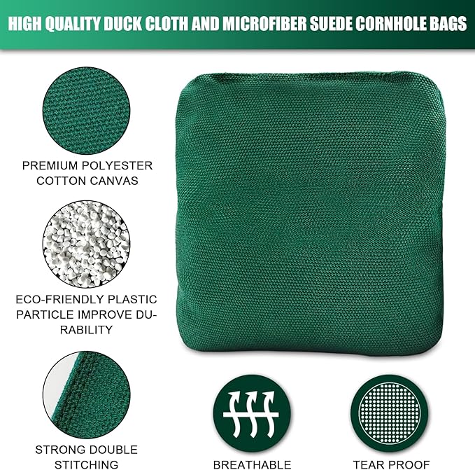 JIMTERRY Professional Cornhole Bags Set of 8 Dual Sided Corn Holes Bags Double Sided Regulation Slick and Stick Corn Hole Bean Bags for Pro Corn Hole Game