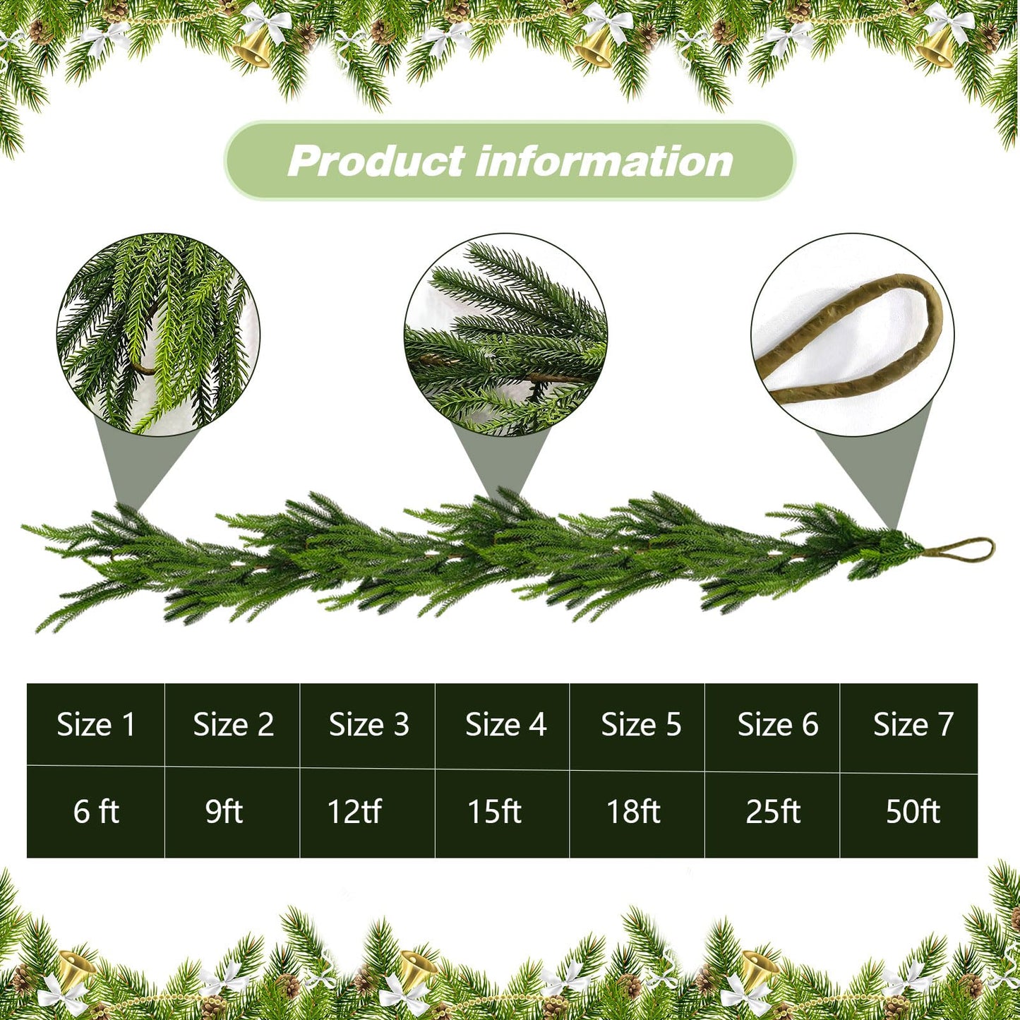Tirdkid 2 Pack Christmas Garland Table Garland Real Touch Norfolk Pine Garland, 12ft Artificial Faux Greenery Garlands for Wedding Mantle Indoor Home Decor Xmas Holiday Seasonal