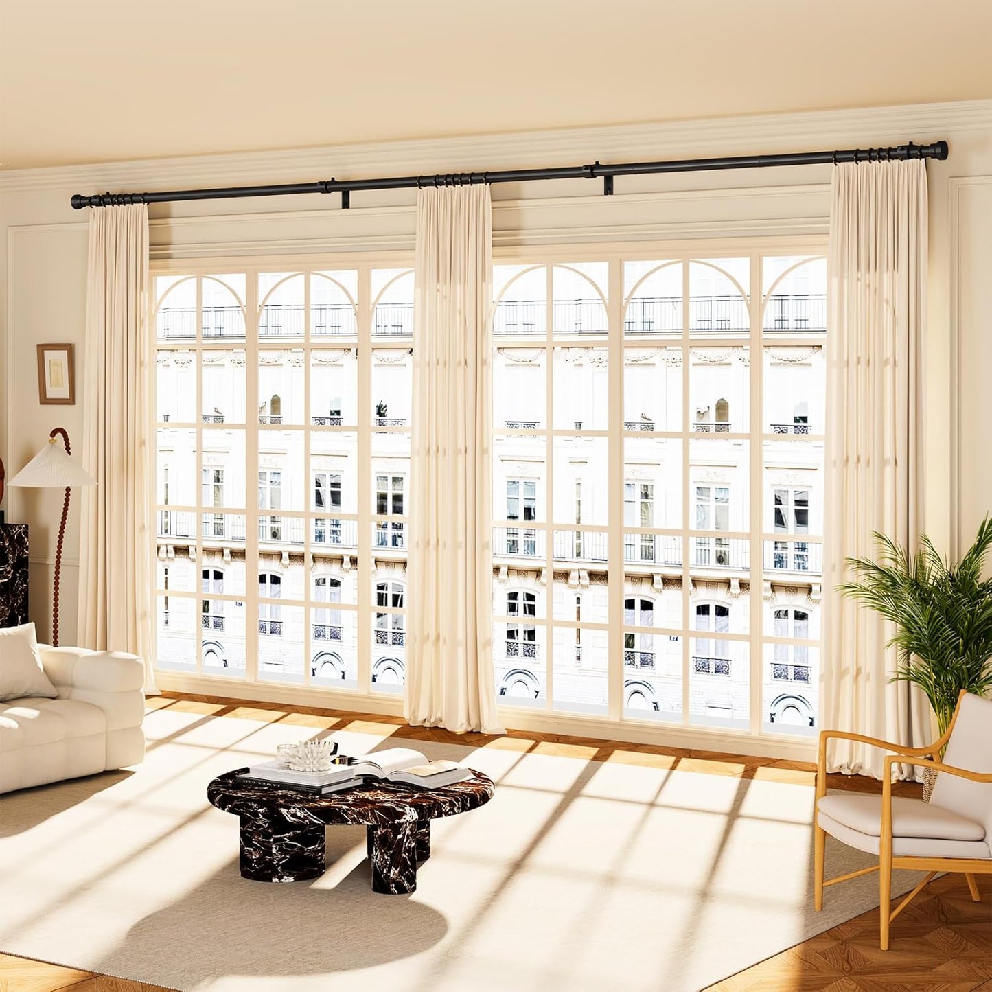 YaFex Curtain Rods - Heavy Duty 1 Inch Adjustable Window Treatment Rods | 32-170 Inch, Modern Black Design