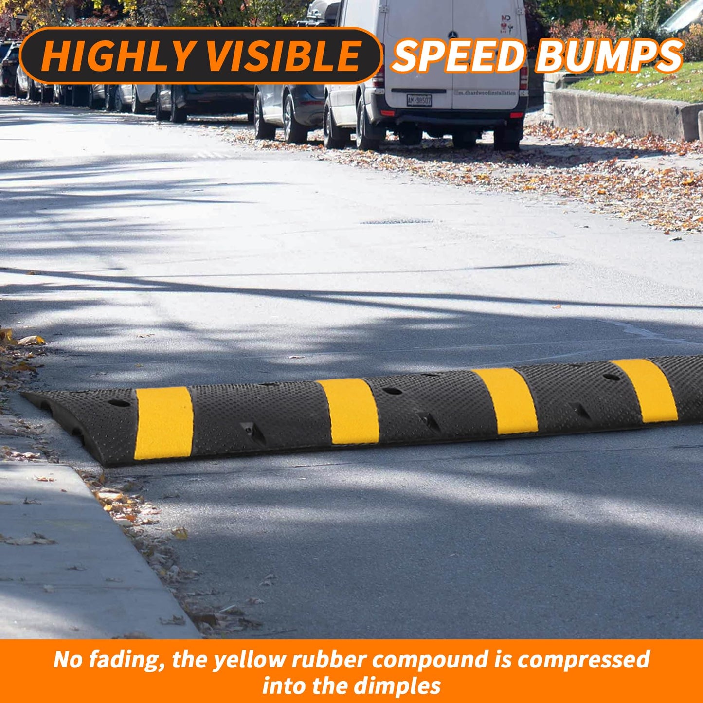 CuisinAid Speed Bump, 84'' Rubber Speed Bumps, 2 Channel Modular Speed Hump, Cable Ramps Hose Protector Ramps with 2 End Caps and 6 Bolt Spikes for Asphalt Concrete Gravel Driveway Road