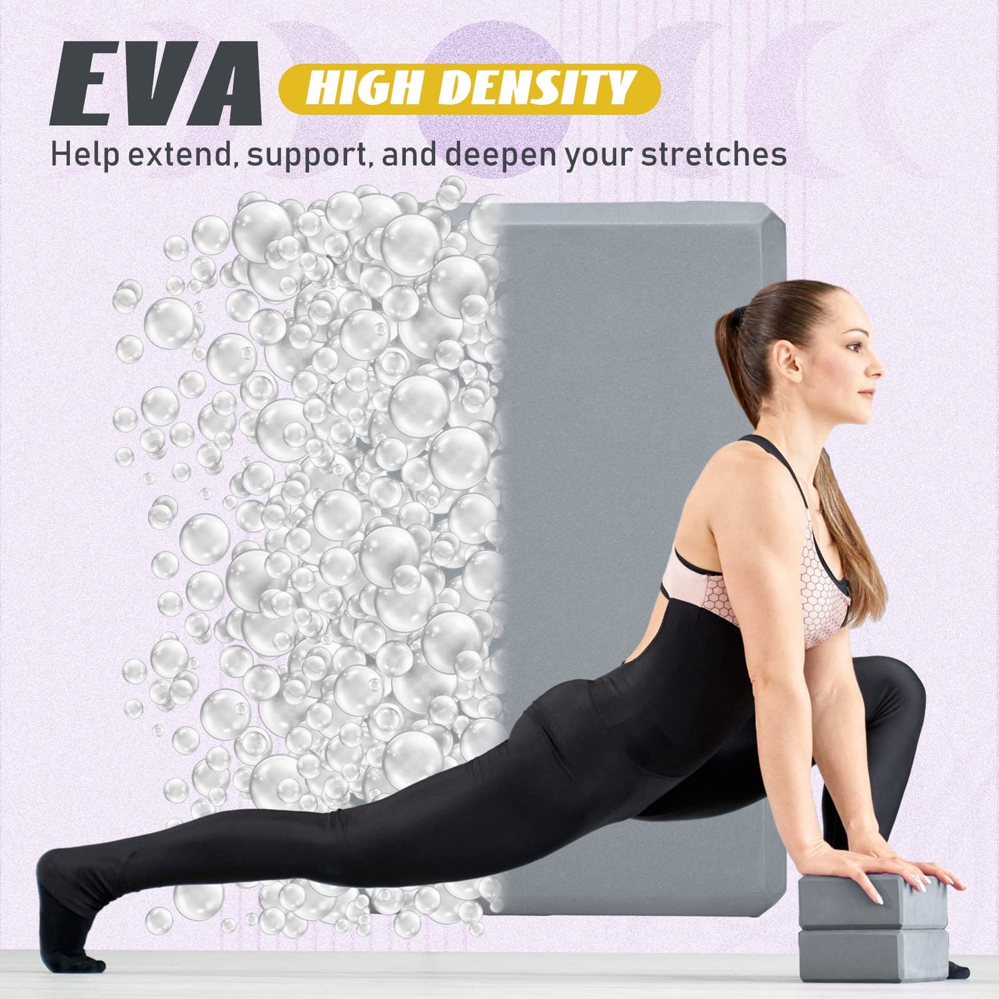 Wettarn 6 Pack Yoga Blocks 9 x 6 x 4 Inch EVA Foam Lightweight Non Slip Yoga Props for Pilates Stretching Meditation(Gray)