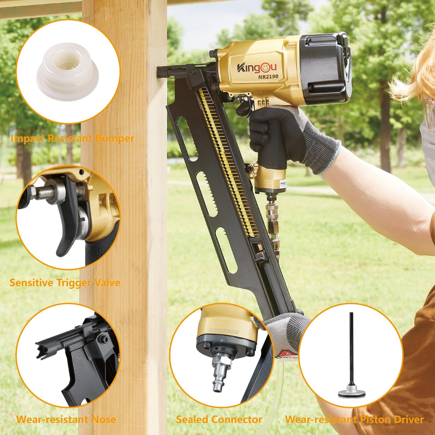 KingOu NR2190 21 Degree Plastic Strip Framing Nailer Aluminum Magazine （ Covers The Functions Of NR2183 Framing Nailer) Can Use 3.5 Inch Length Nails