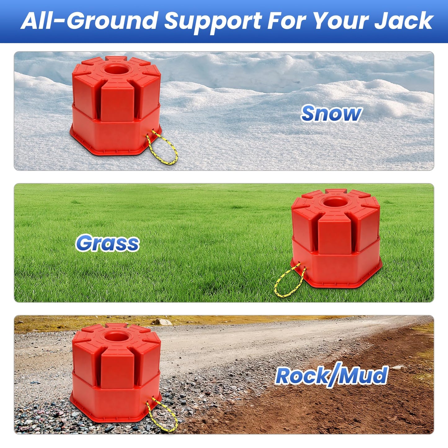 ROBLOCK 8"H Trailer Jack Block 4 Pack with Bag Rope, Heavy Duty RV Stabilizer Blocks for Any Tongue Jack, Post, Foot, 5th Wheels, Round, Square or Scissor Stabilizer, RV Essentials for Travel Trailers