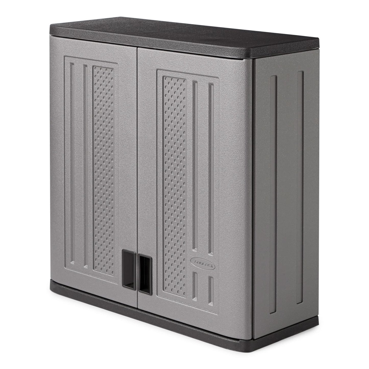 Suncast Wall Storage Cabinet for Garage Organization - 4 Cu. Ft. Wall Mounted Garage Cabinet with Shelf for Garden Supplies, Paint Cans & Outdoor Tools, Multi-Wall Resin Construction, Platinum
