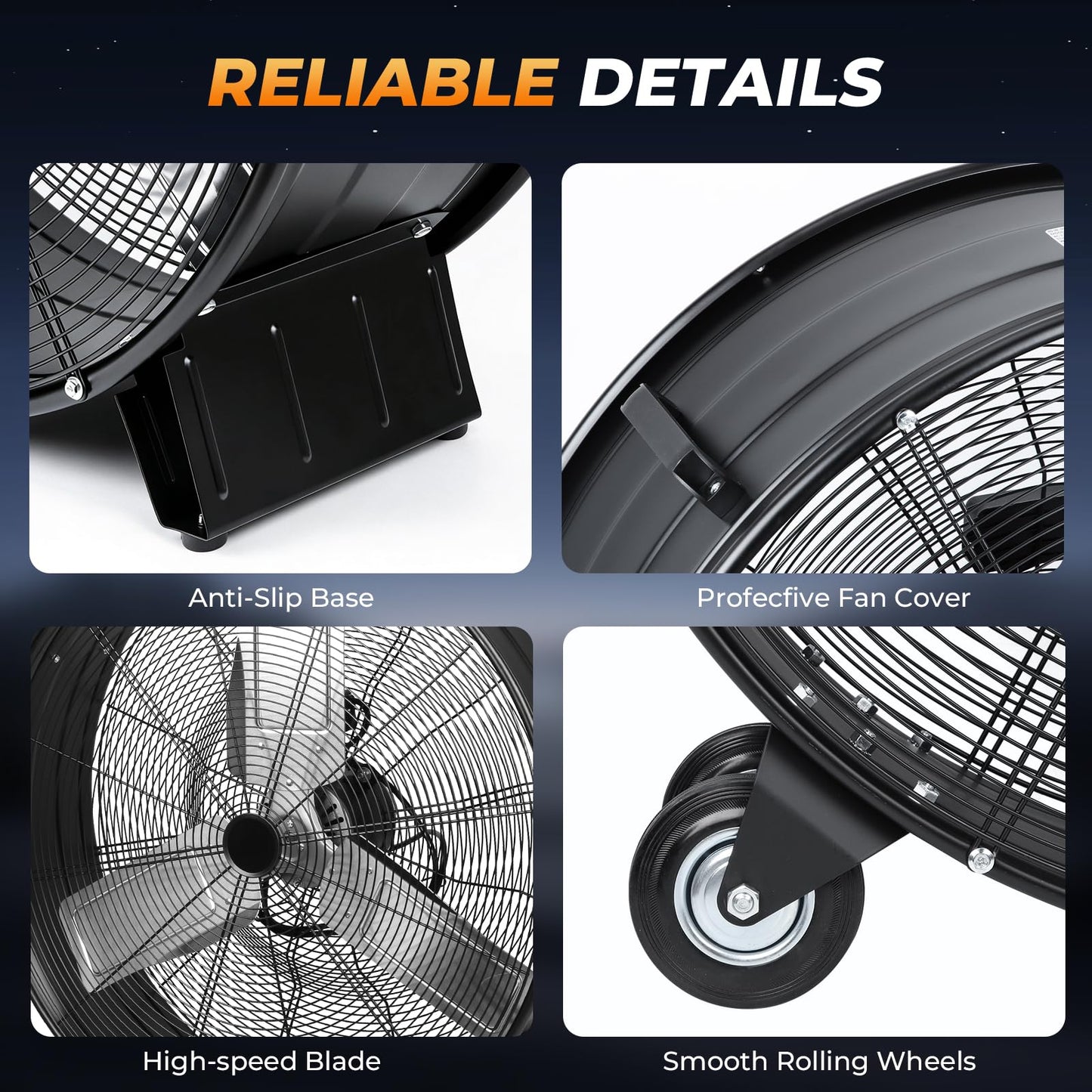 Zevemomo 30 Inch High Velocity Industrial Fan, 13520 CFM, 2-Speed, Metal Drum Fan Floor Shop Floor Fans Heavy Duty, Powerful Cooling for Garage, Workshop, Warehouse, Gym (Black)