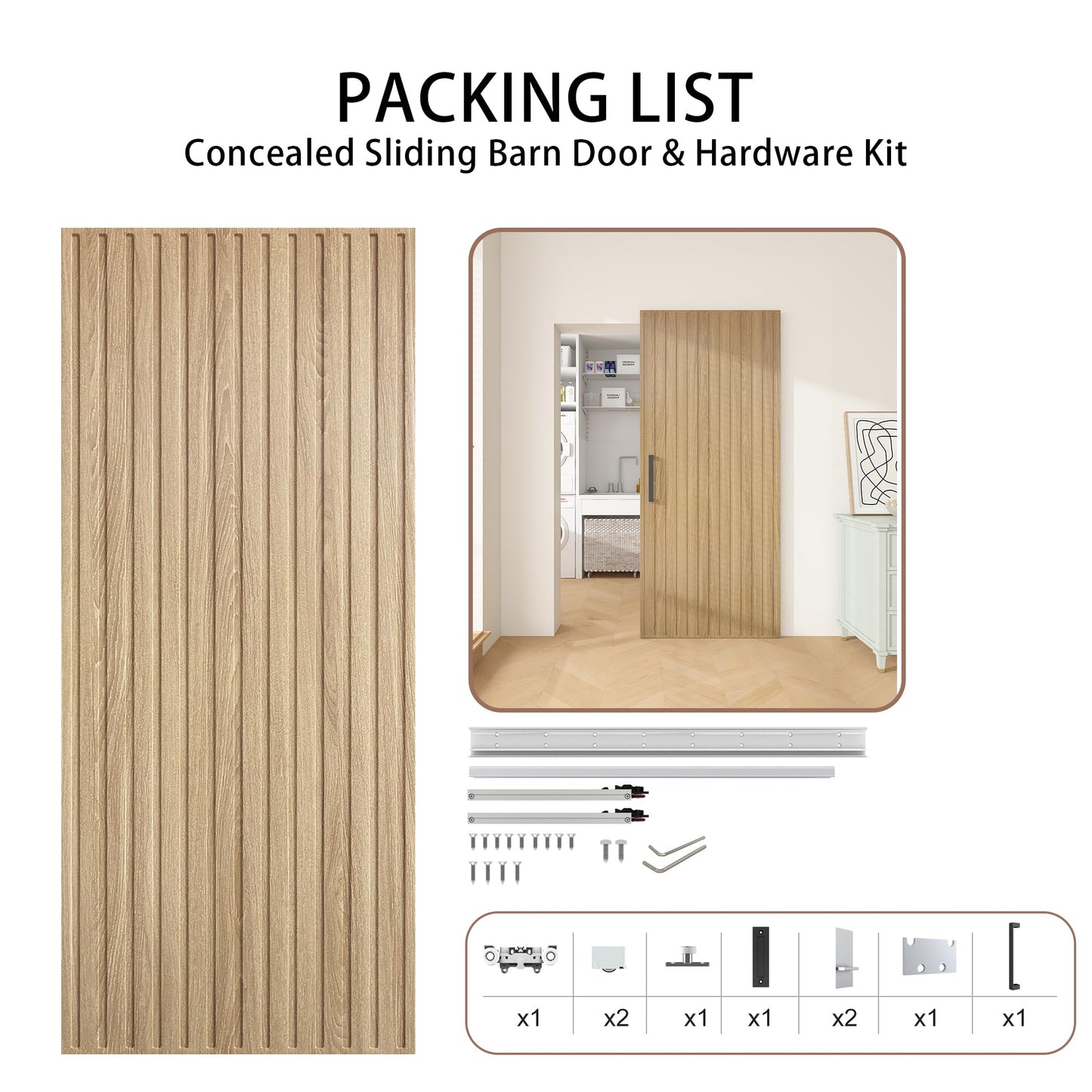 JUBEST 42"x84" Concealed Sliding Barn Door with Soft Close Hardware Kit, Light Brown Hidden Door for Opening 38"-40"x80", Waterproof and Modern, Smooth Sliding, for Interior Using, Widely Used