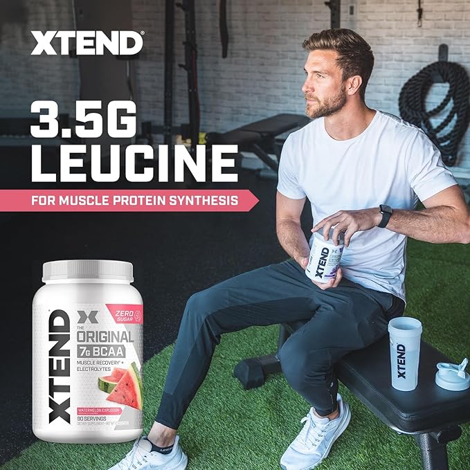 Xtend Original BCAA Powder, 7g BCAAs and 2.5g L-Glutamine for Muscle Recovery Hydration and Lean Muscle, Sugar Free Intra and Post Workout Drink with Electrolytes, Watermelon Explosion, 30 Servings
